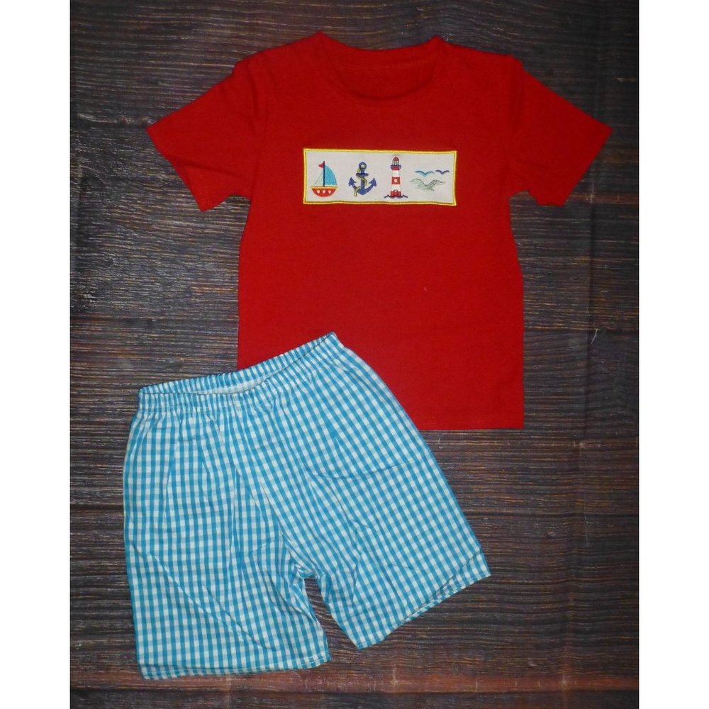 Boutique Nautical Sailboat Boys Shorts Outfit Set